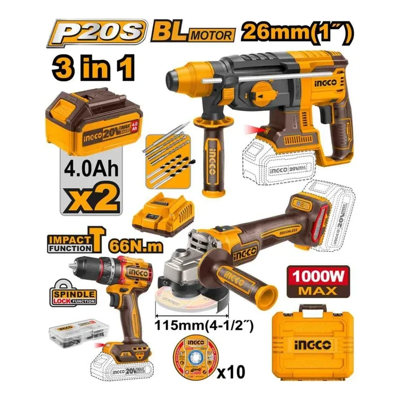 Combo Kit Herramientas Ingco 3 En 1 Cosli241198 Bateria 20v