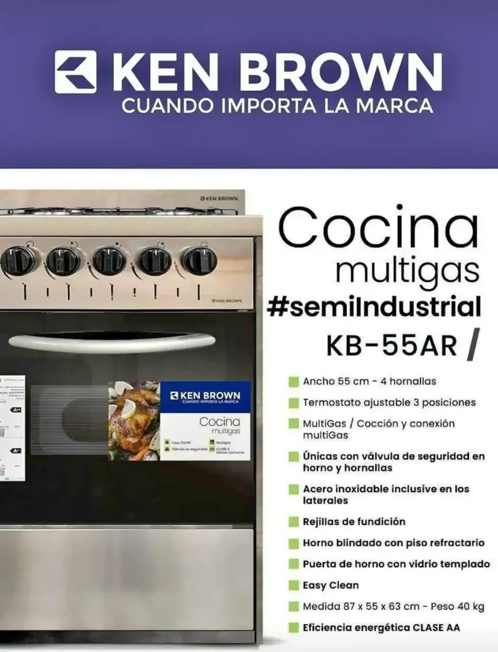 cocina ken brown KB-55AR multigas inox