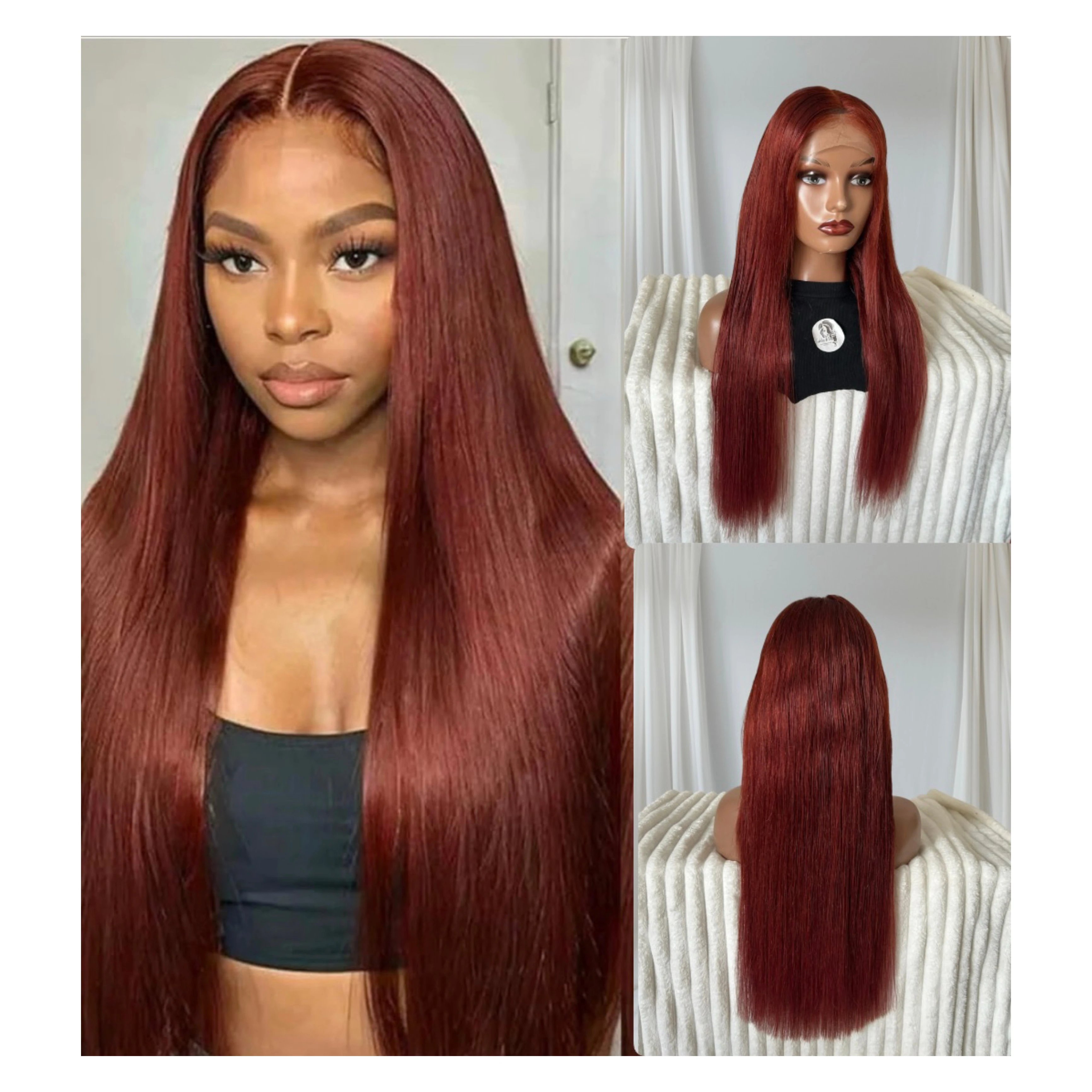 Peluca cabello Humano de 28 pulgadas, color rojo cobrizo, frontal lace 13x4 