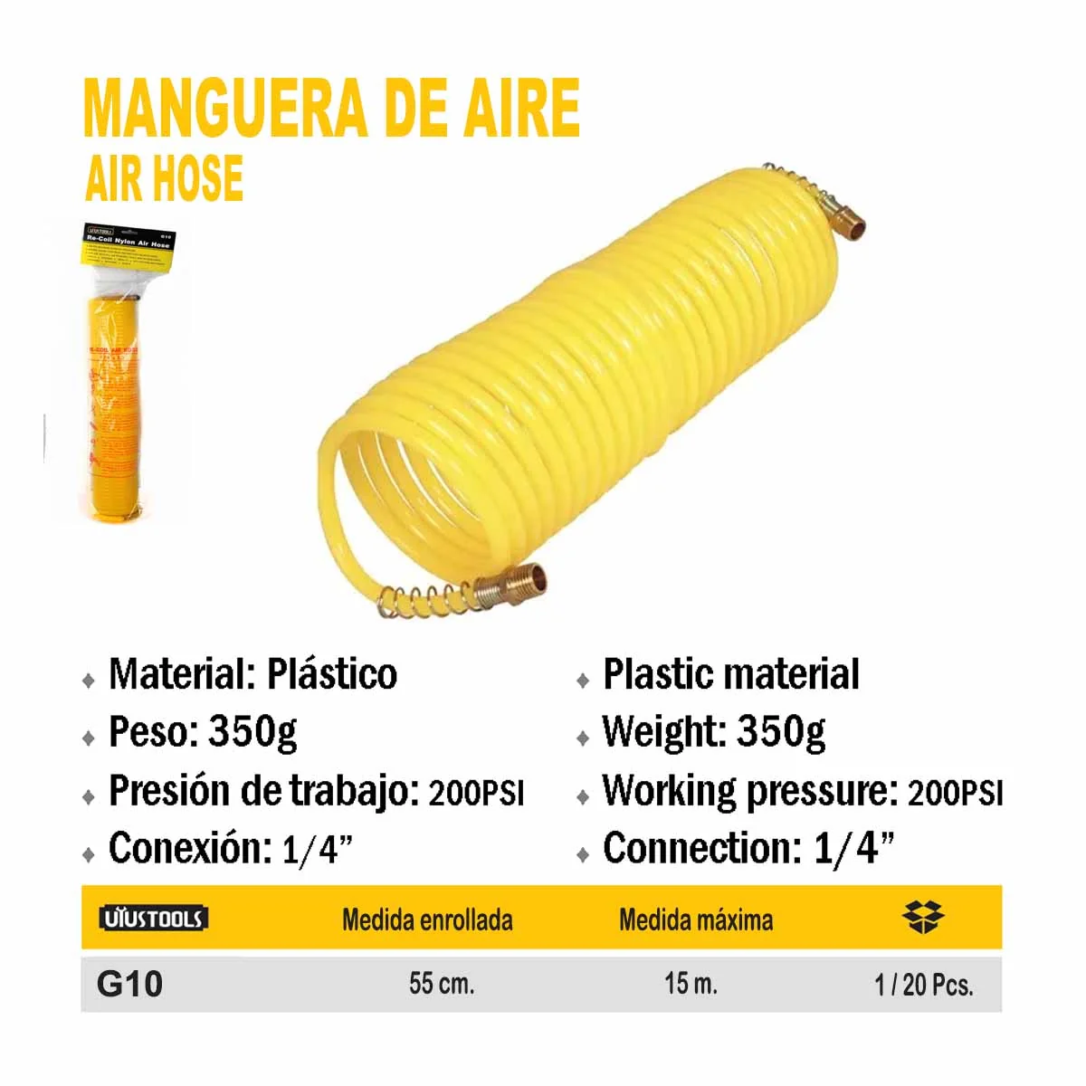 MANGUERA DE AIRE 50 FT UYUST 200 PSI