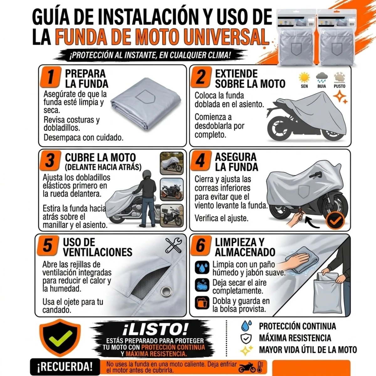 Funda moto impermeable lluvia protección total polvo sol seguridad urban 4