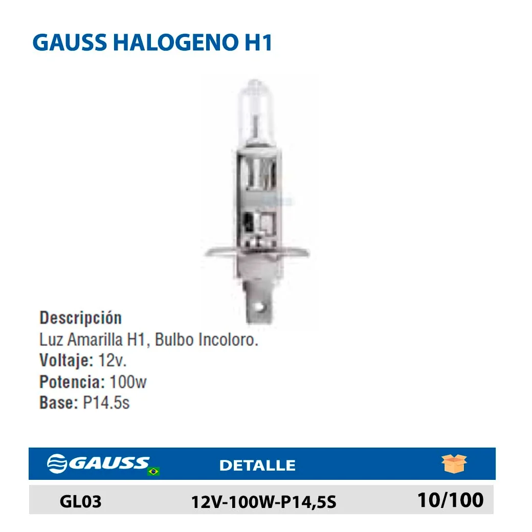 GAUSS HALOGENO H1 12V-100W-P14,5S