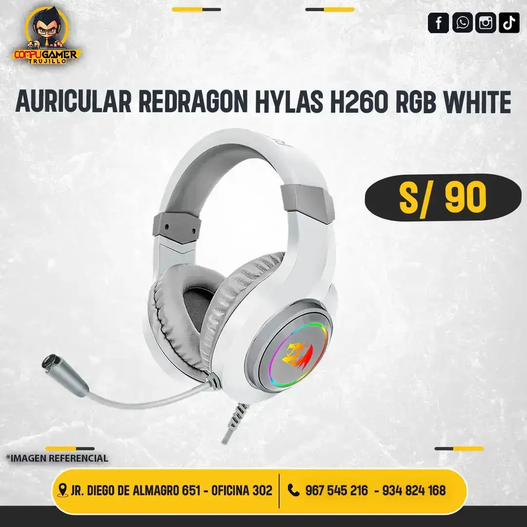 AUDÍFONO GAMER CON MICRÓFONO REDRAGON HYLAS H260W-RGB WHITE