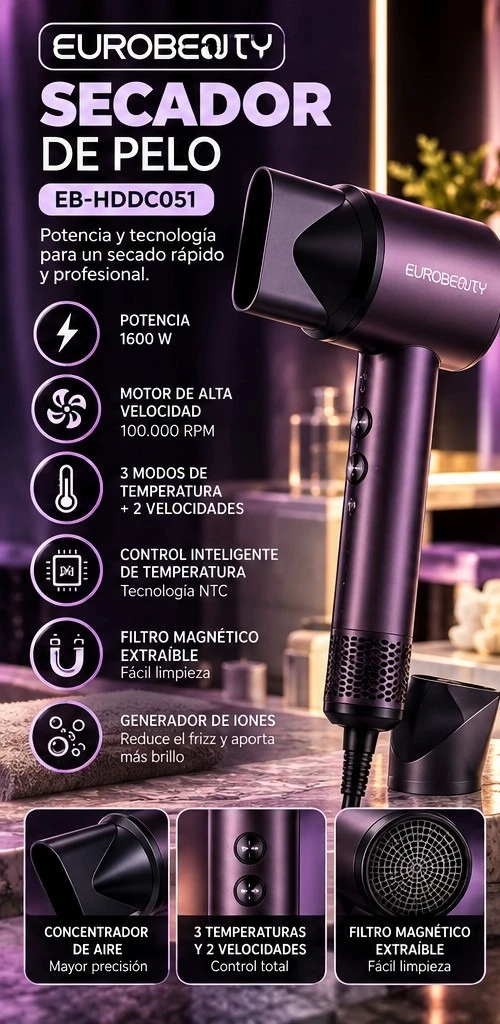 SECADOR DE PELO EUROBEAUTY EB- *CONSULTA DISPONIBILIDAD CON EL VENDEDOR*