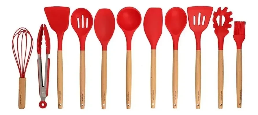 SET DE UNTENSILLOS DE SILICONA X12 PIEZAS ROJO 2