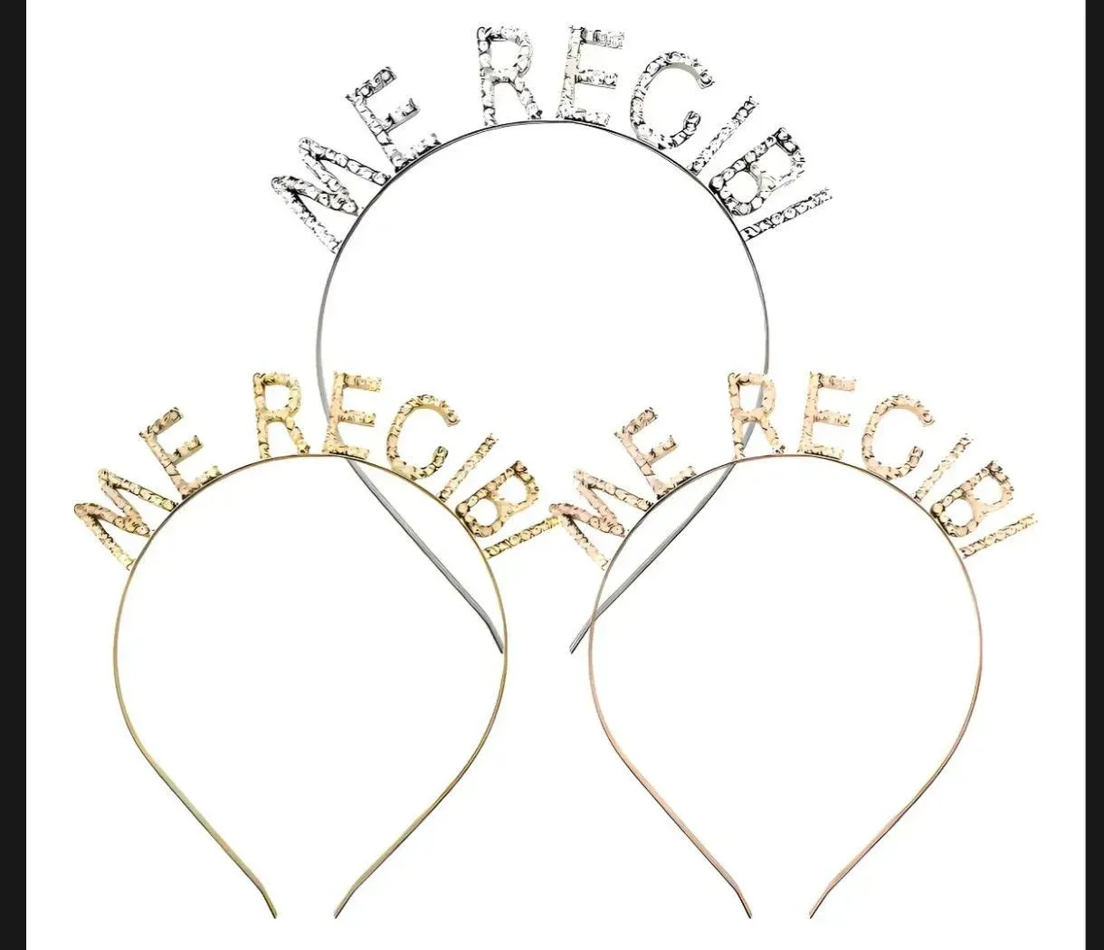 Vincha metal "Me recibi" con strass 