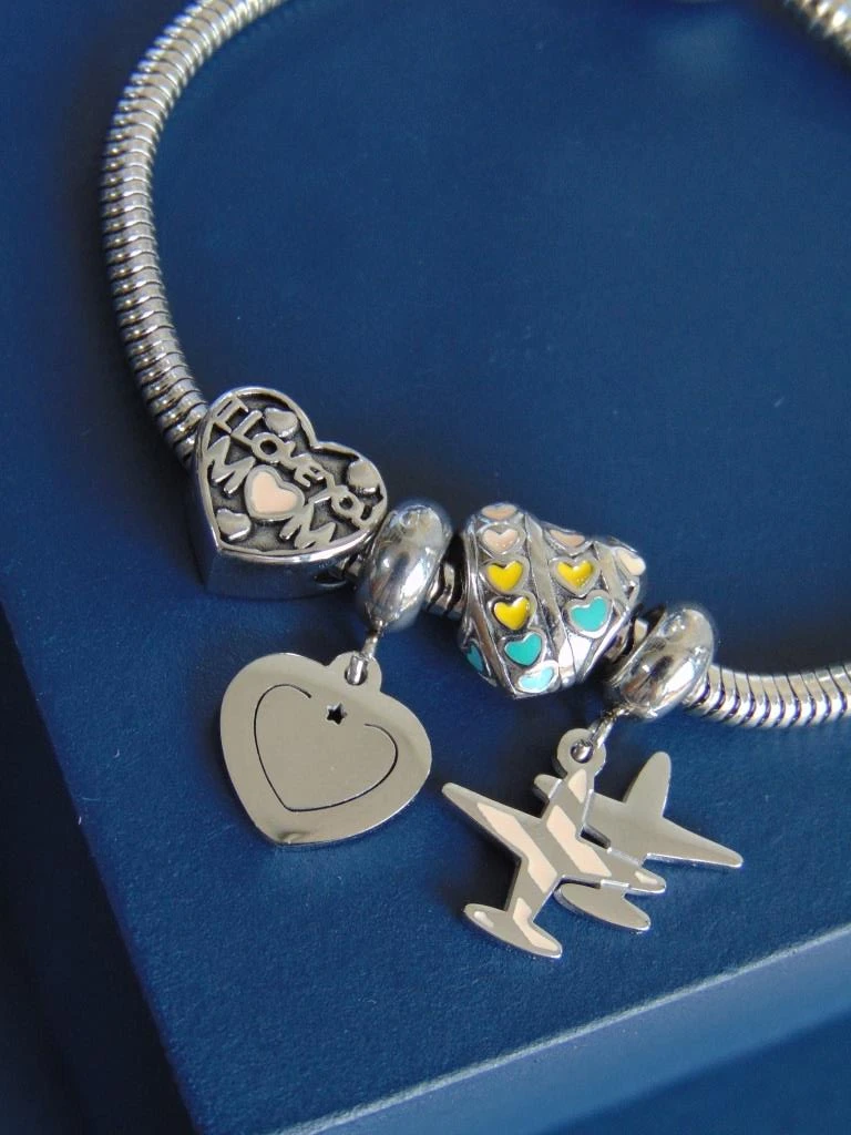 PULSERA ACERO PLATE TIPO PANDORA AMOR