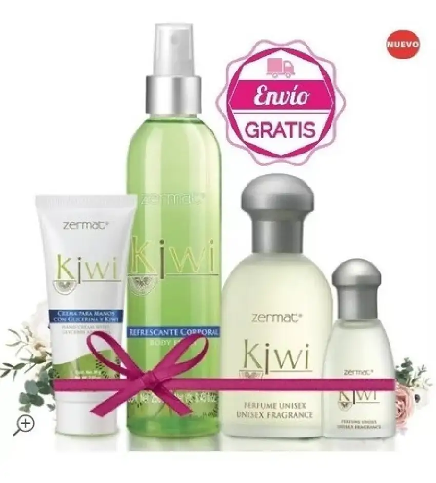 Paquete Kiwi, incluye fragancia, Refrescante y crema de manos 
