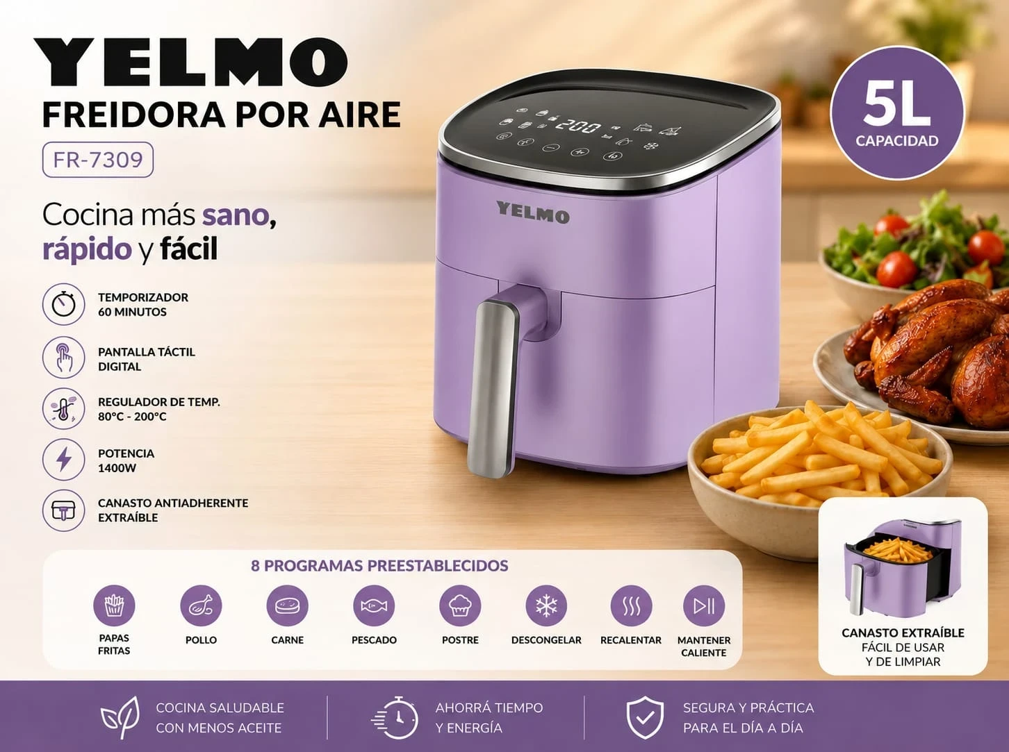 Freidora de aire Yelmo 5Ltr
