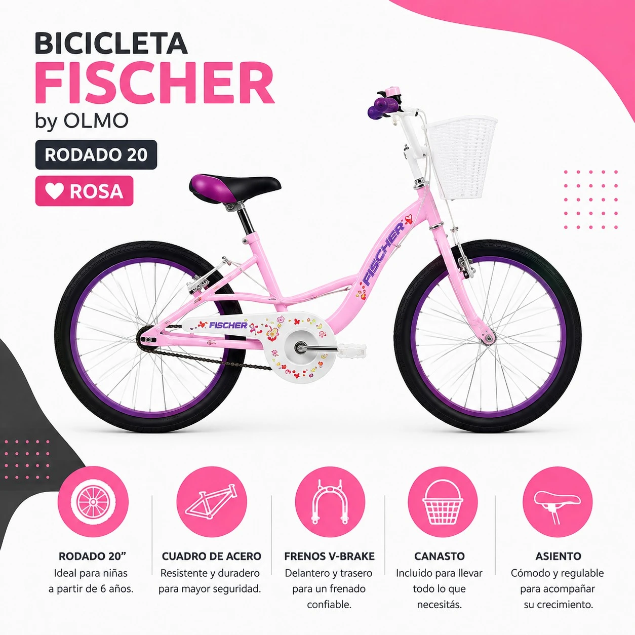 BICICLETAS FISCHER by OLMO - RODADO 20 NENA ROSA