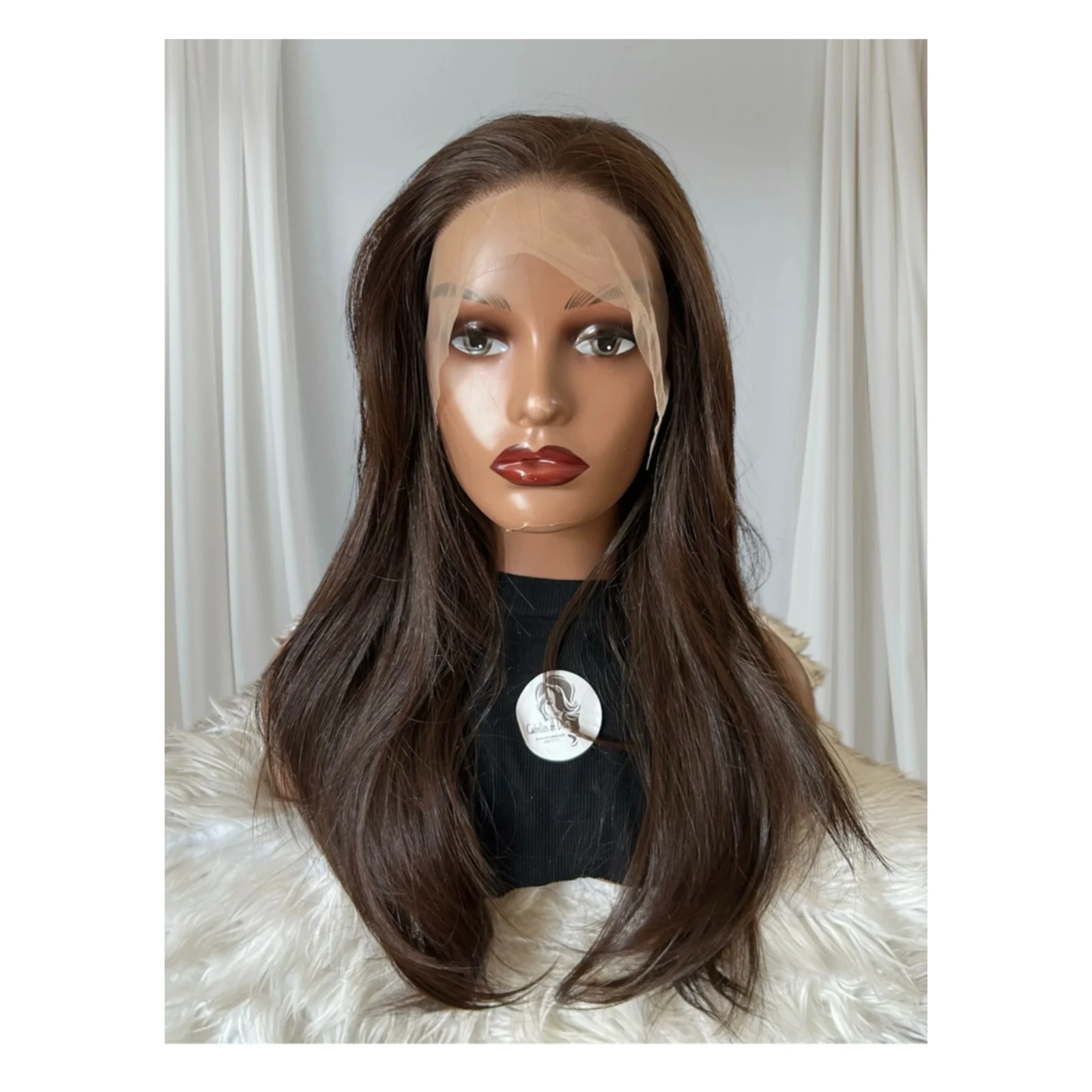 Peluca Semi natural de 22” chocolate, frontal partidura libre  2