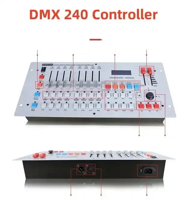 Controlador DMX, consola DMX, 240 canales DMX 512 DJ DMX Equipo de consola para escenarios de bodas y eventos, panel de controlador para programa de edición de iluminación de escenario
