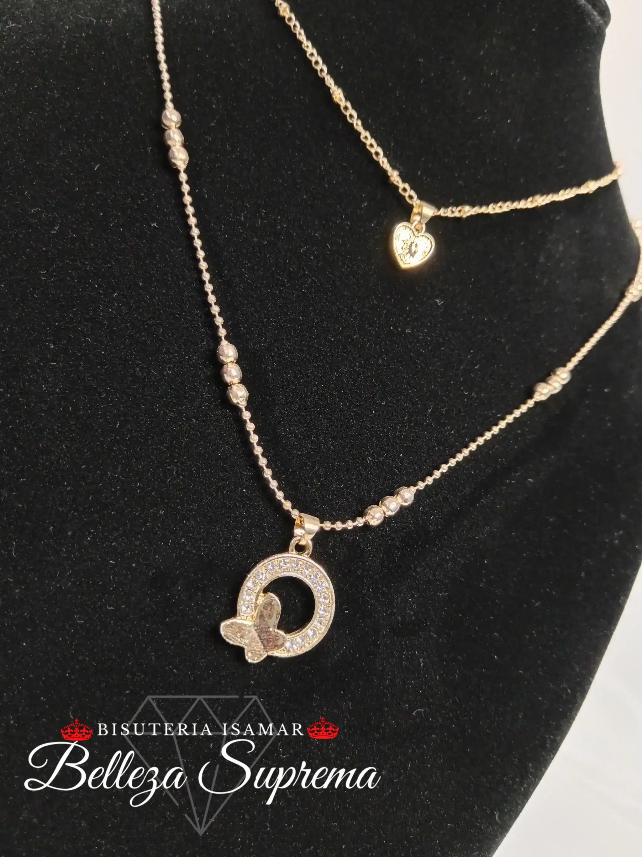COLLAR DOBLE CAÍDA MARIPOSA Y CENTAVO 3