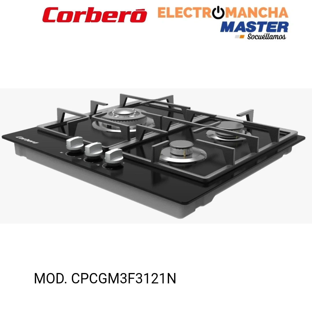 PLACA A GAS CORBERO CPCGM3F3121N CRISTAL 3 FUEGOS BUTANO 3
