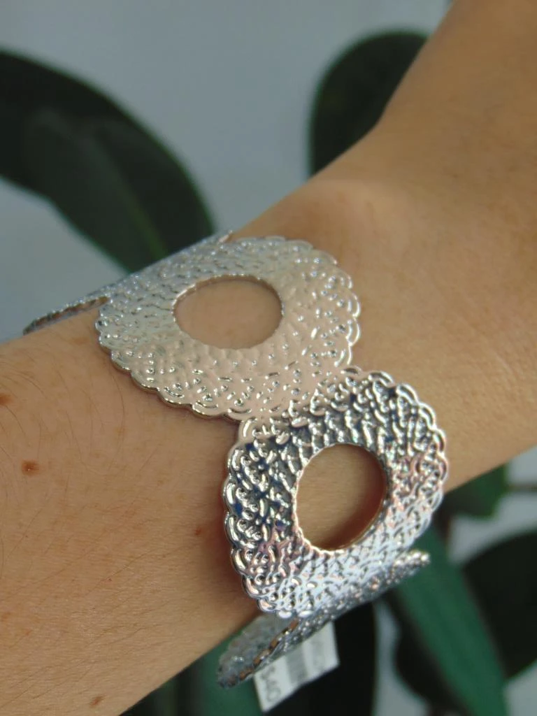 BRAZALETE ACERO PLATE MAXI CIRCULOS PLANOS TALLADOS  5