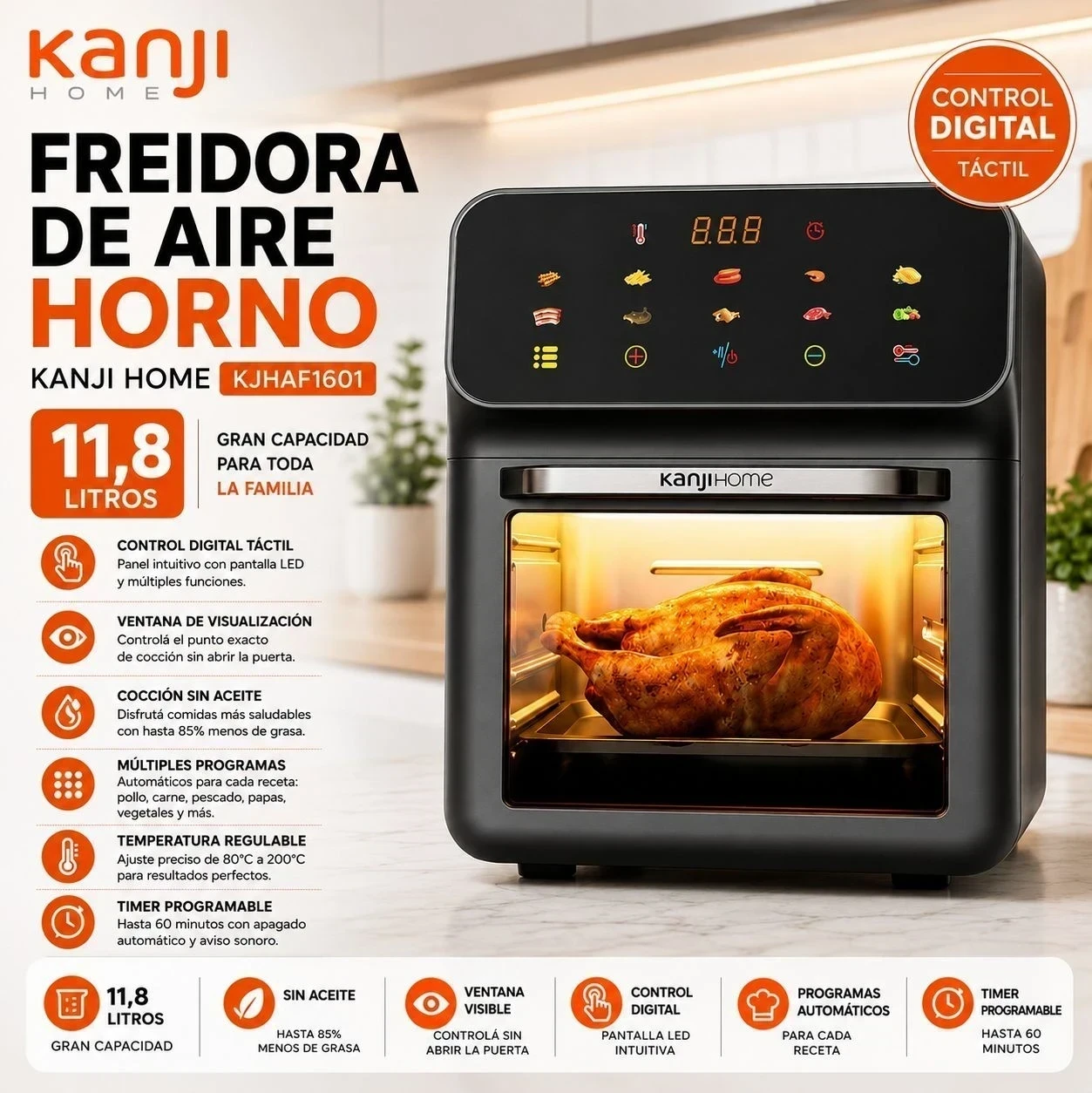 Freidora de Aire Kanji kjhaf1601 11,8 Litros*