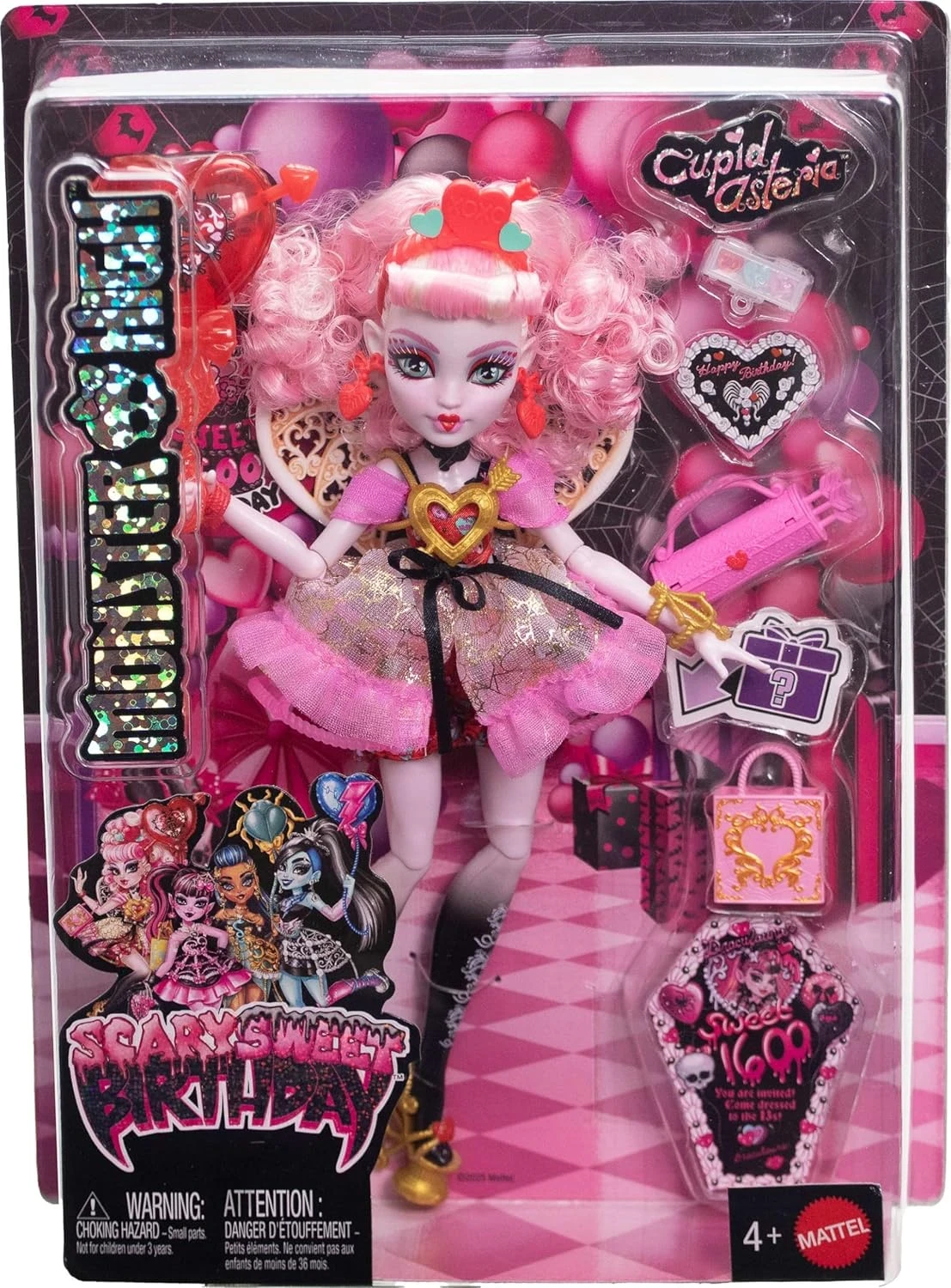 Muñeca de cumpleaños aterradora y dulce de Monster High, Cupido Asteria 