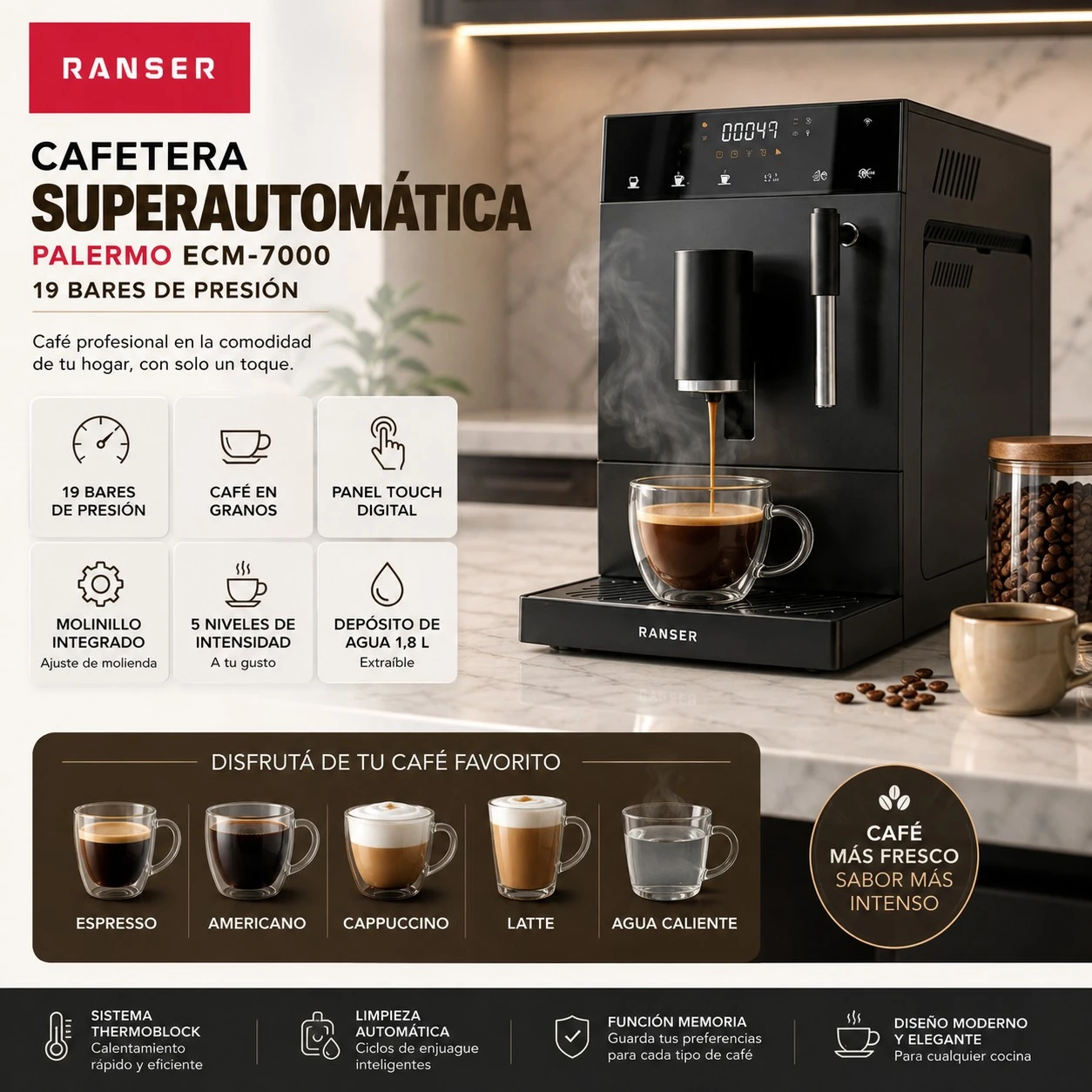 CAFETERA SUPERAUTOMÁTICA RANSER PALERMO ECM-7000 19 BARES ‼️SOLO POR PEDIDOS ‼️  2