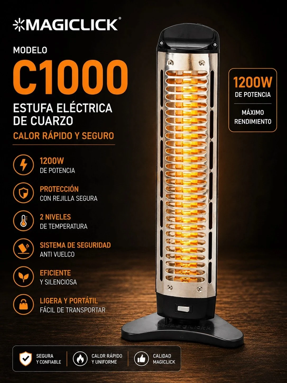  ESTUFA ELECTRICA MAGICLICK DE CUARZO 1200W C1000