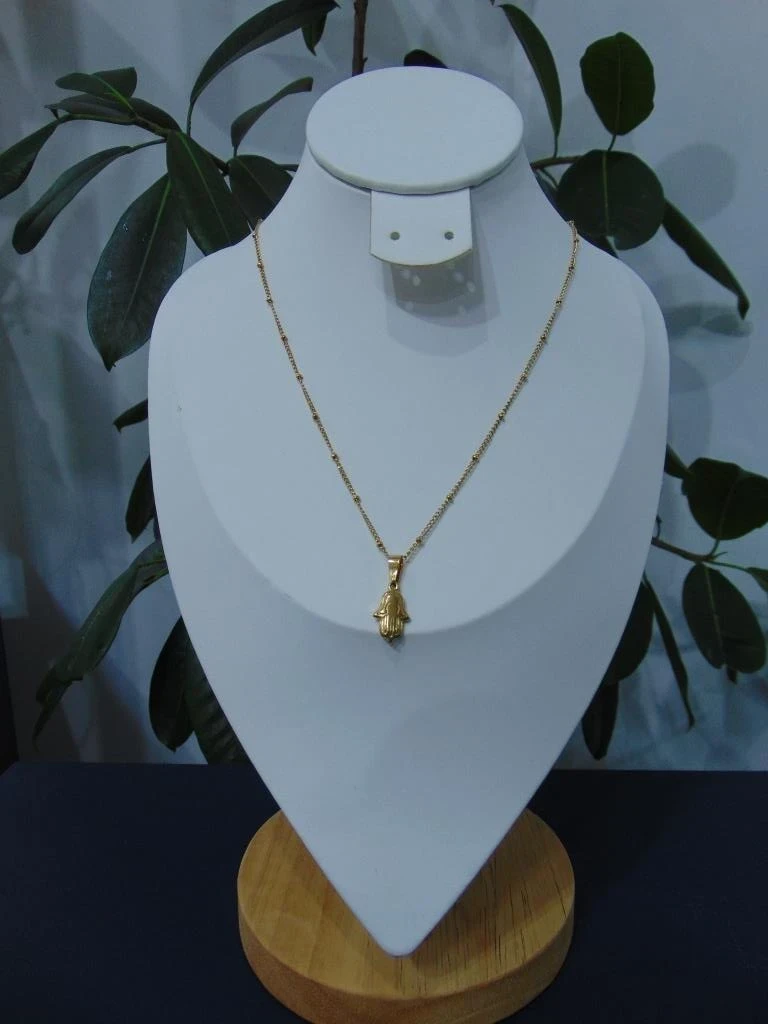 CADENA + DIJE ACERO DOR MANO HAMSSA LISA