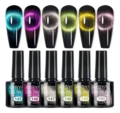 Set 6 Esmaltes en Gel Efecto Ojo de Gato (7.3ml c/u) + Imán para Uñas Risyal 2