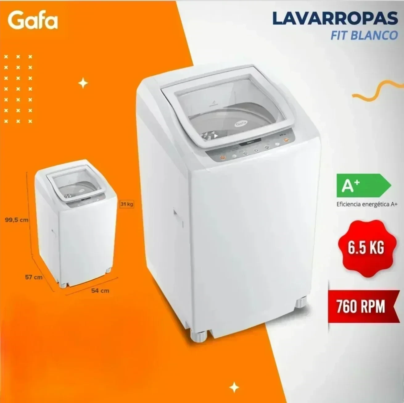LAVARROPAS GAFA CARGA SUPERIOR 6.5KG DIGIFIT 2