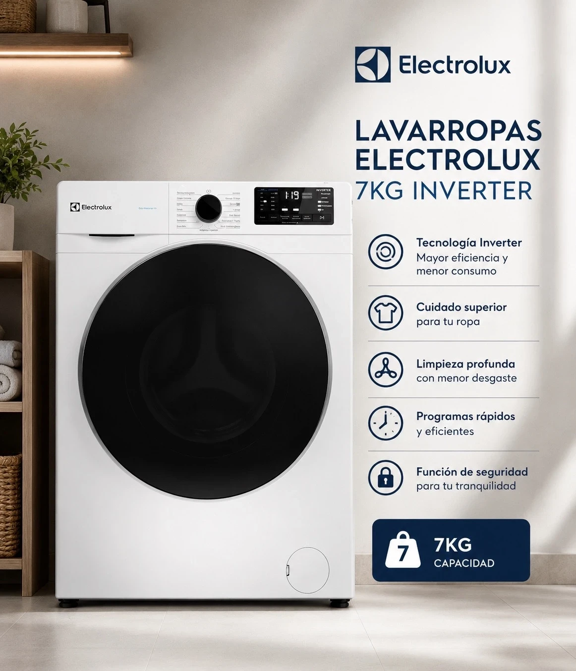 LAVARROPAS ELECTROLUX 7KG BLANCO INVERTER CARGA FRONTAL ‼️SOLO POR PEDIDOS ‼️ 