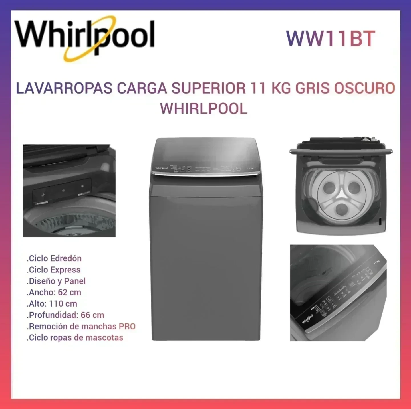 LAVARROPAS WHIRLPOOL 11KG WW11BT