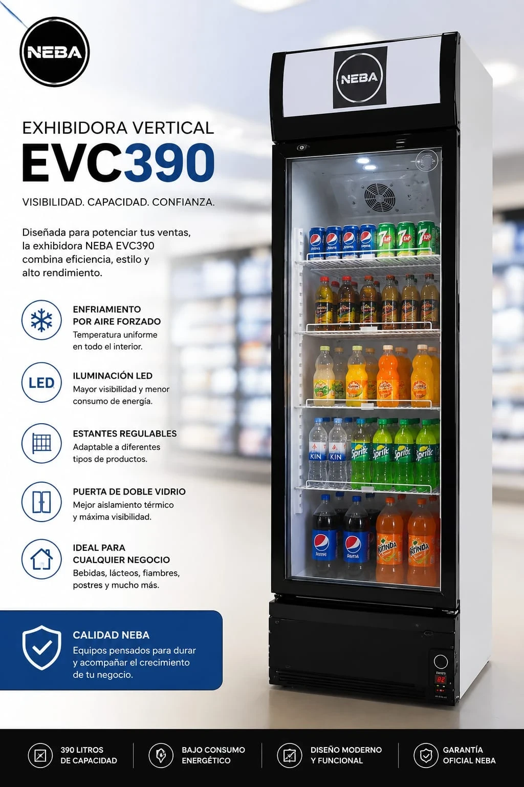 Heladera Exhibidora Neba 390LTR