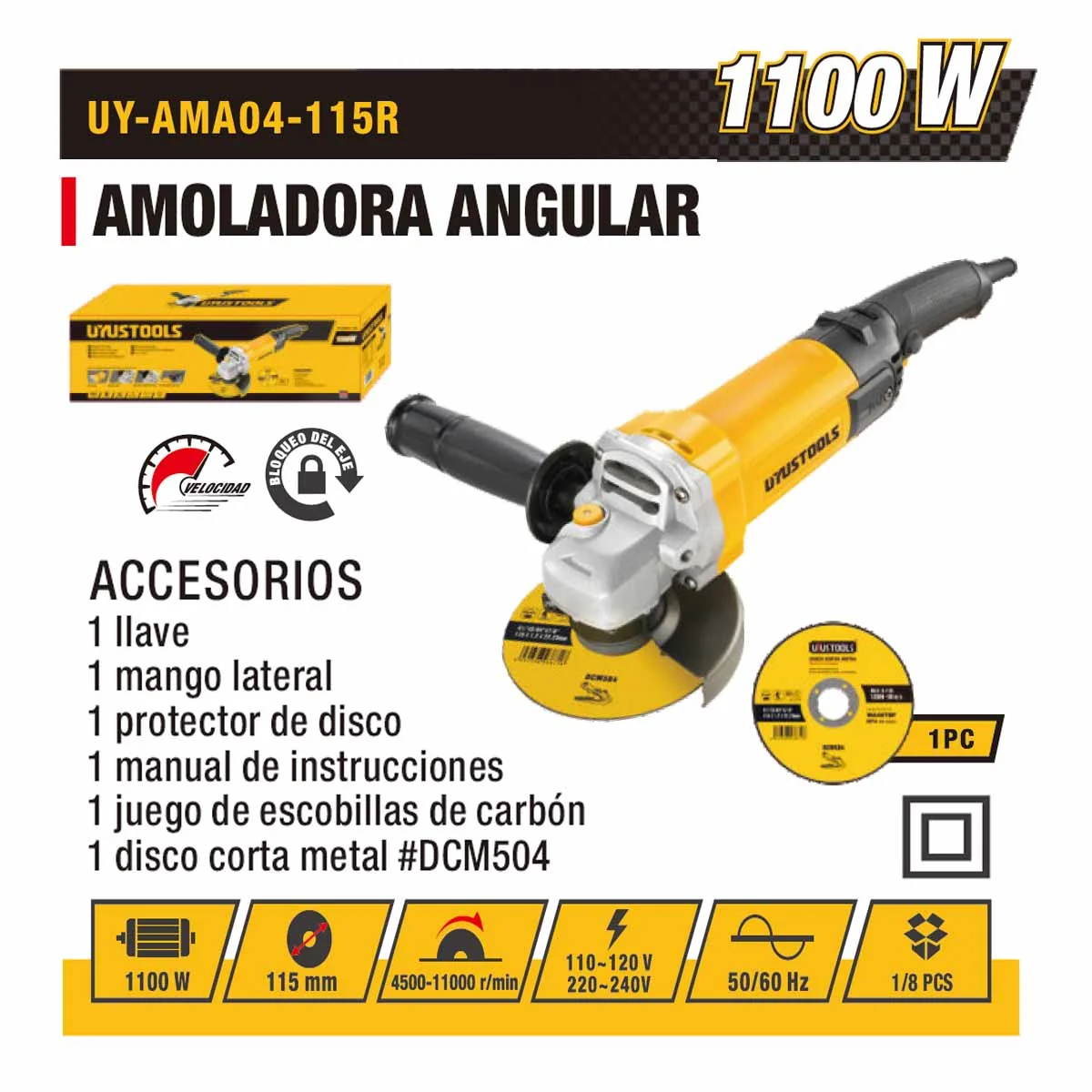 AMOLADORA UYUST 4.5" 115 MM-1100W