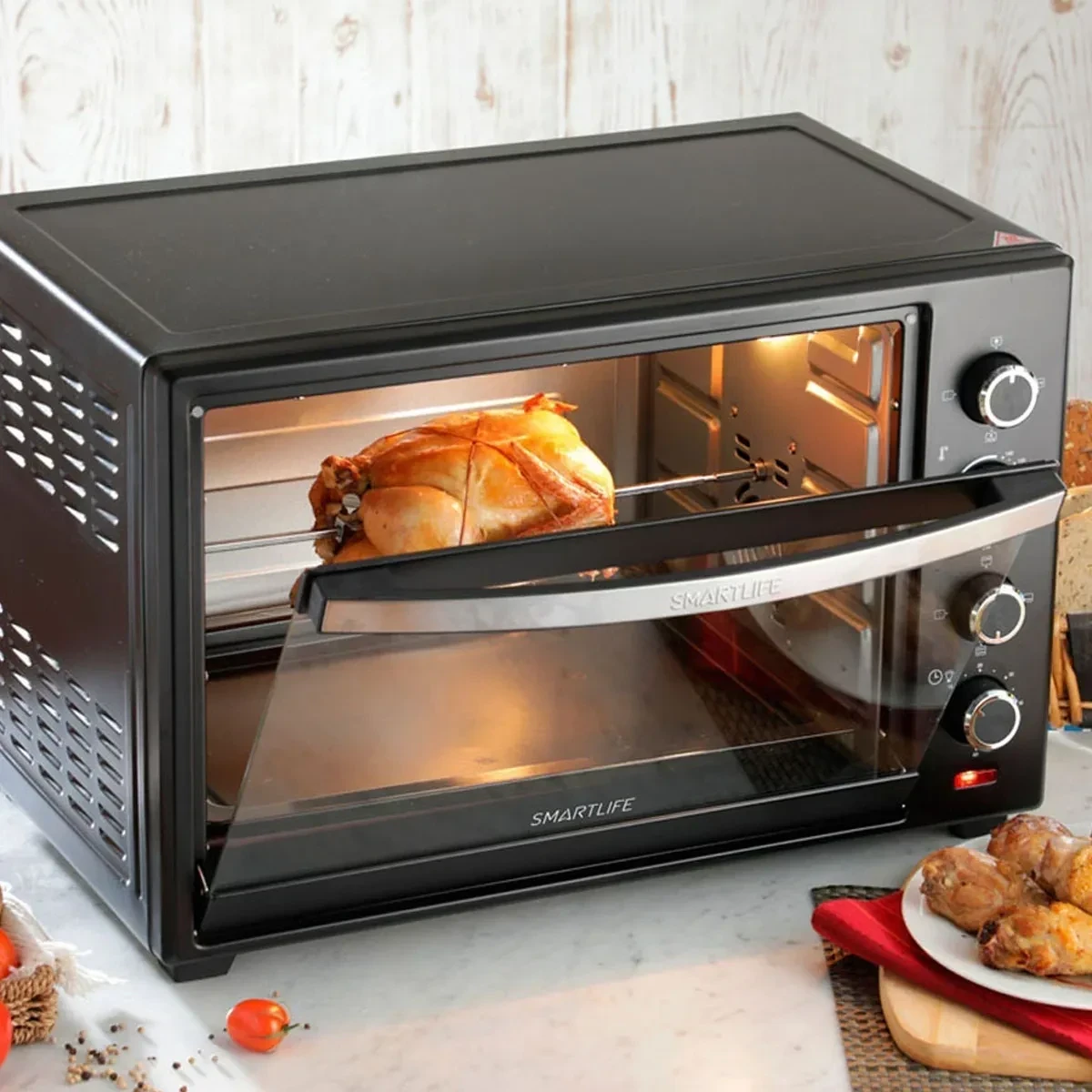 HORNO ELÉCTRICO SMARTLIFE CONVECCION SPIEDO 70LTS NEGRO