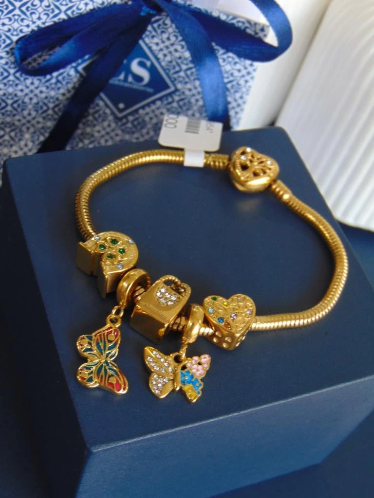 PULSERA ACERO DOR TIPO PANDORA MARIPOSAS