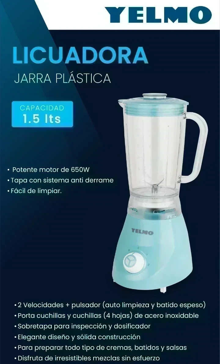 LICUADORA YELMO 1.5L C/JARRA DE PLÁSTICO 