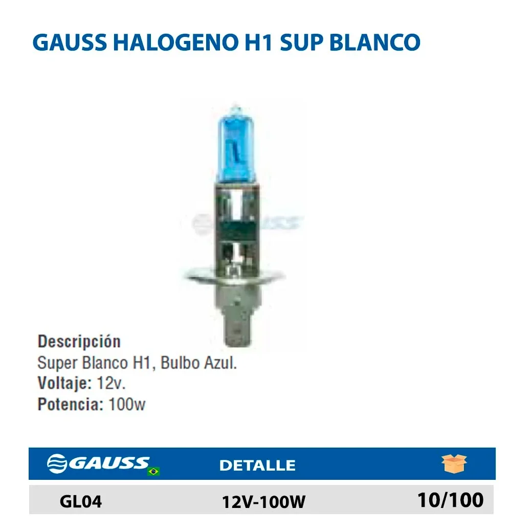 GAUSS HALOGENO H1 SUP BLANCO 12V-100W