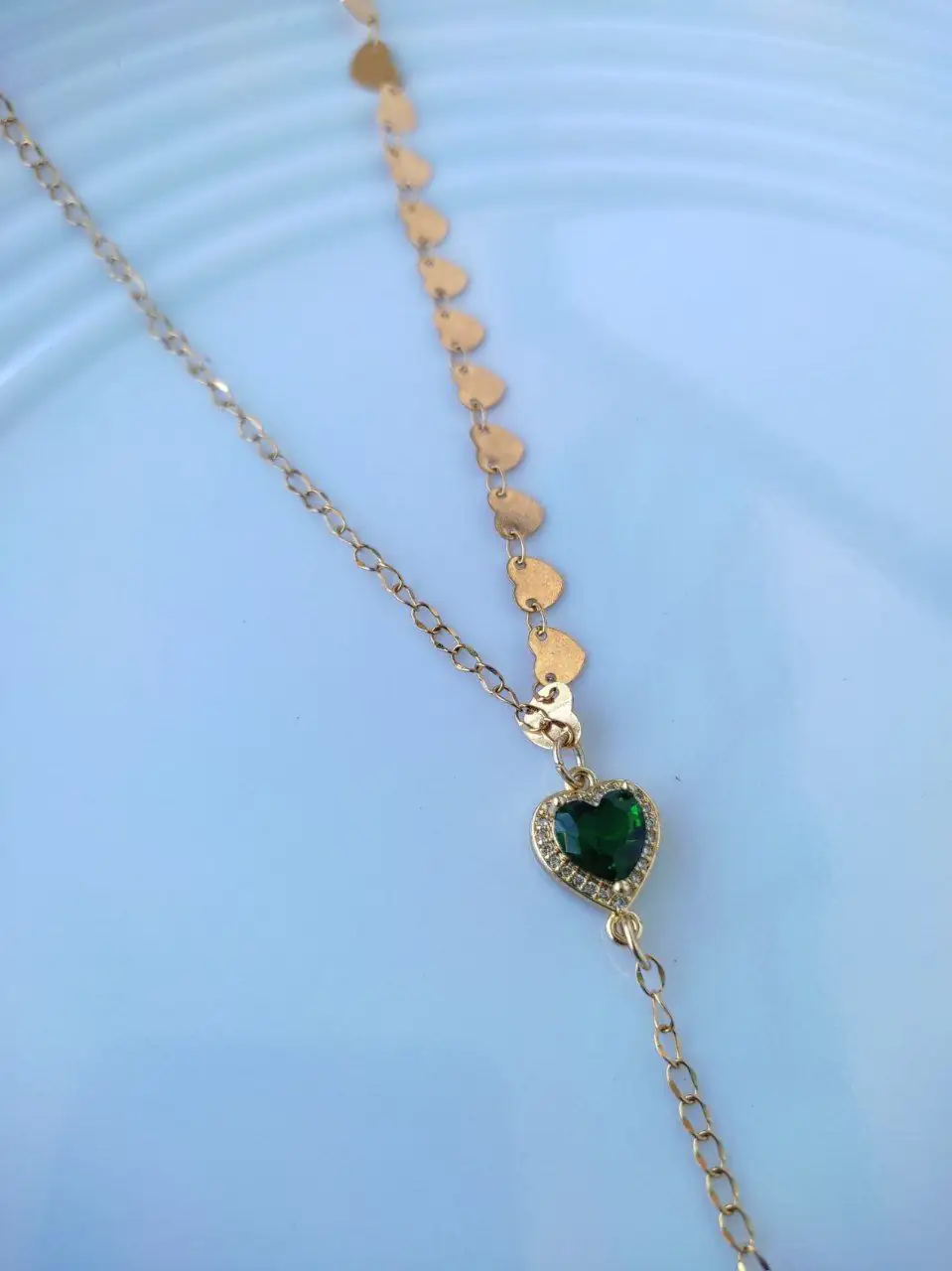 CADENA ESCOTE CORAZÓN VERDE ESMERALDA 2