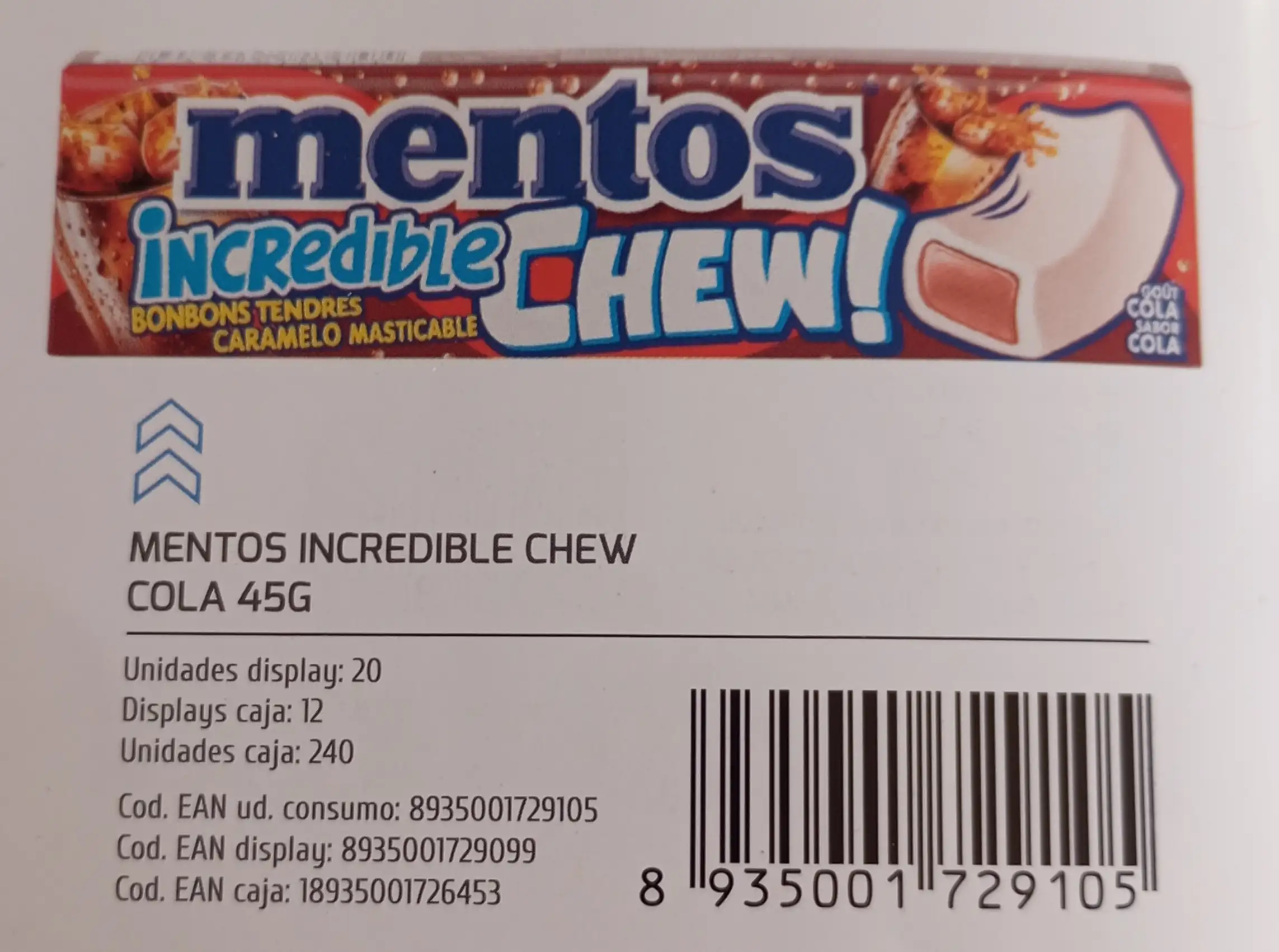 Mentos Cola Incredible Chew 45gr 12uds