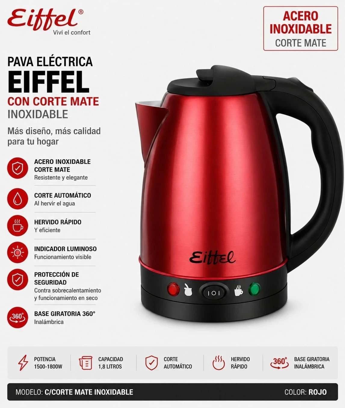 PAVA EIFFEL ACERO INOXIDABLE C/CORTE MATE* ROJO