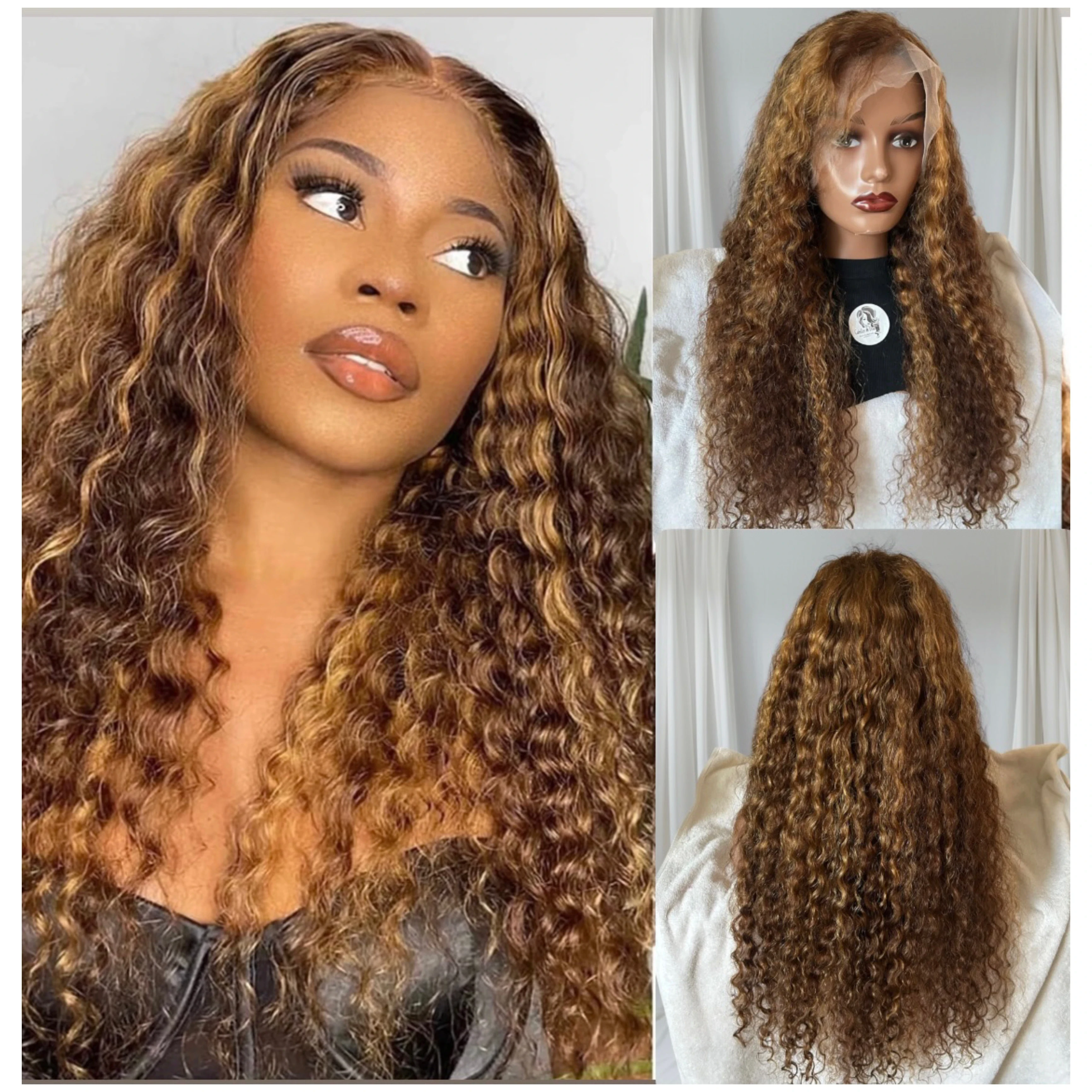 Pelucas de cabello humano  Rizada de 30” con encaje frontal de 13x4 30 pulgadas, color 4/27, peluca frontal de encaje HD, densidad del 180%, 