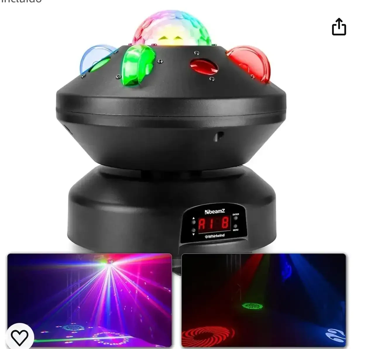 BeamZ Whirlwind, Efecto de luz DMX 3 en 1, 4 LED RGBW giratorios, 4 focos GOBO, Jelly Ball, 17 Canales DMX, Modo automático y de Audio, Shows preprogramados, Control Remoto Incluido