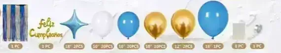 Set guirnalda globos c/cortina celeste/ dorado 59 pcs 2