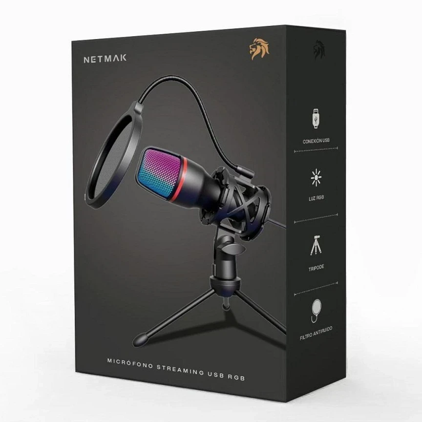 Micrófono streaming con luces RGB, filtro pop y trípode 2