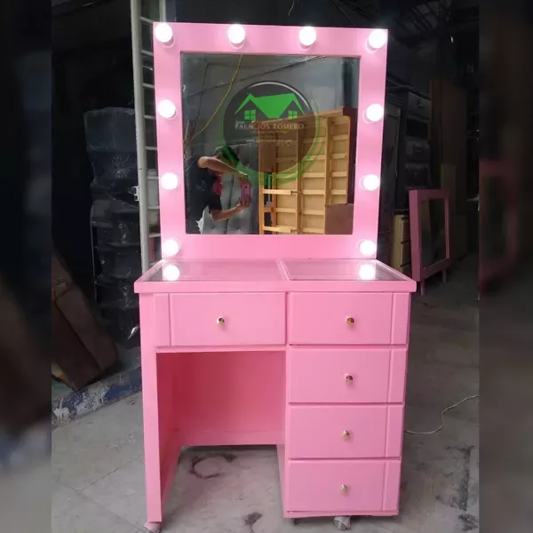 Tocador Hollywood Vanity G1 Repisa de Cristal 2
