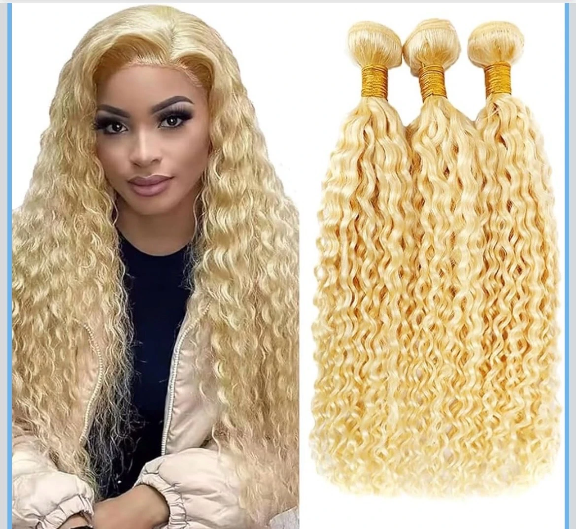 Color #613 Cabello humano rubio onda profunda paquetes  22 pulgadas 70g 