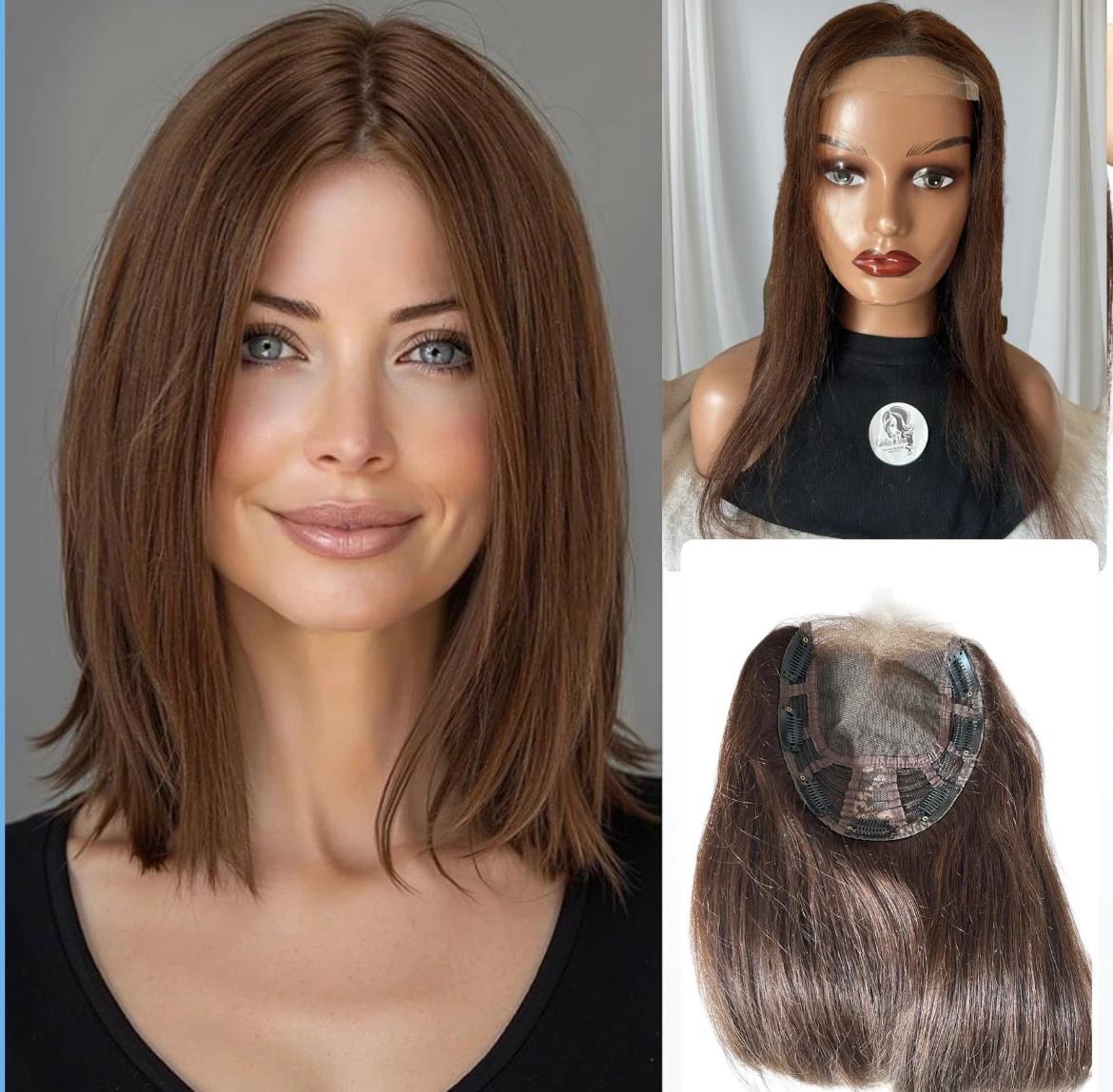 Topper de cabello humamo 18” con frontal 4x4 