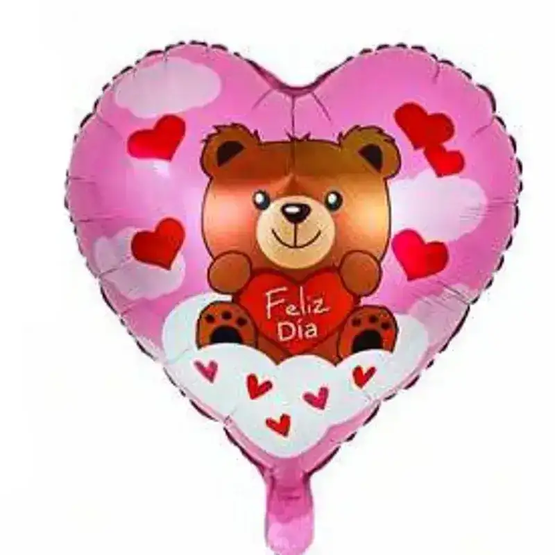 Globo metalizado corazon 18 pulgadas "feliz dia" osito
