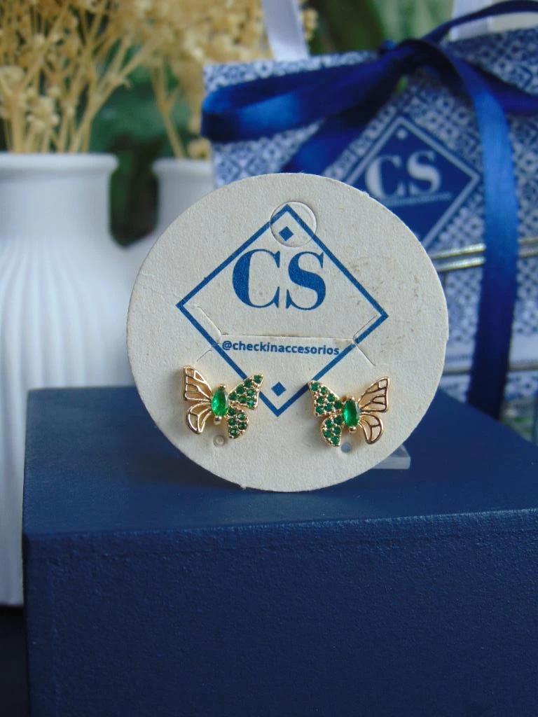 TOPO RODIO DOR MARIPOSA CIRCONES VERDES