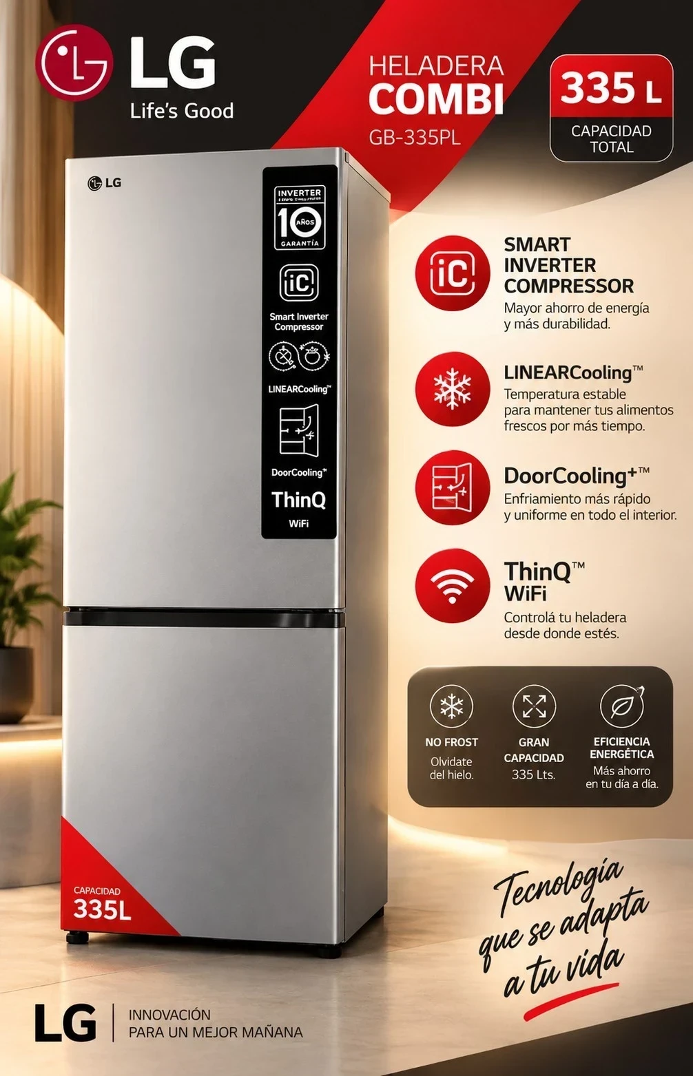 HELADERA COMBI LG 335L INVERTER SILVER  CONSULTAR DISPONIBILIDAD  CON EL VENDEDOR 