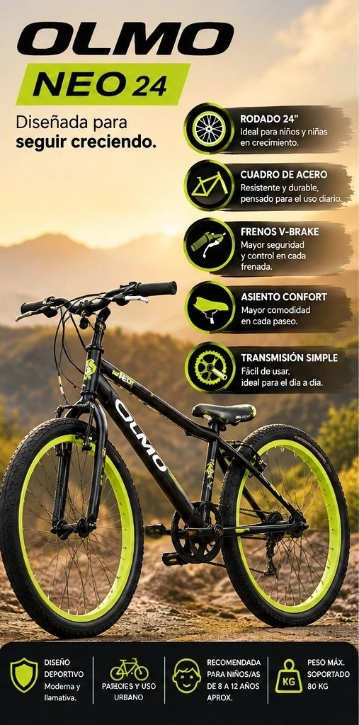 BICICLETA OLMO NEO 24 VERDE *CONSULTAR DISPONIBILIDAD CON EL VENDEDOR*