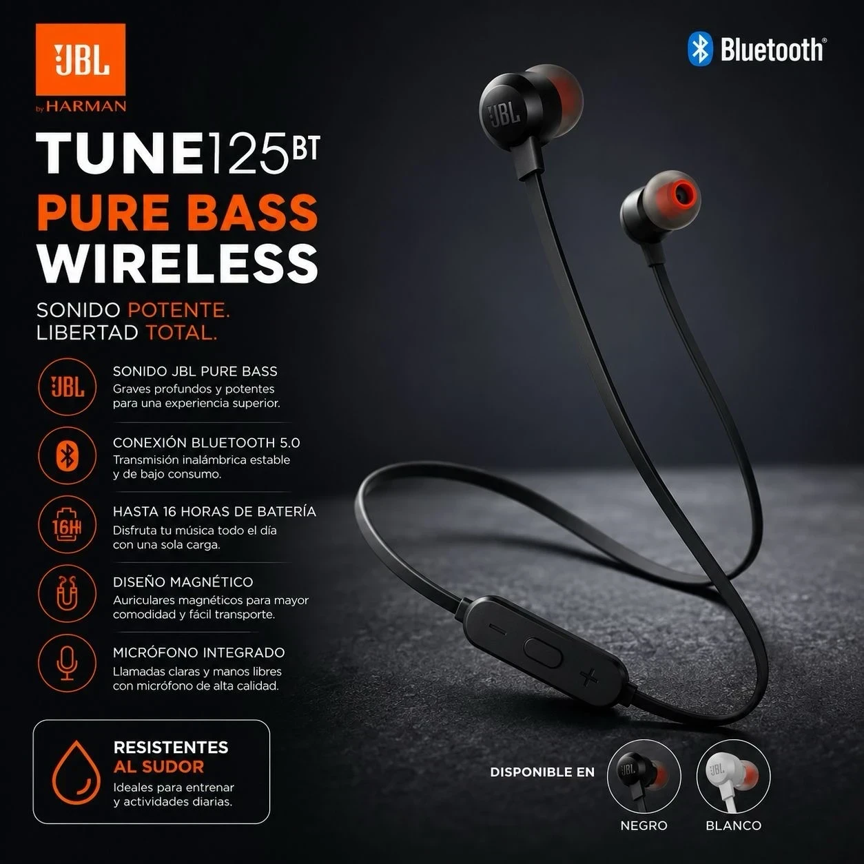 Auricular JBL TUNE T125BT  2