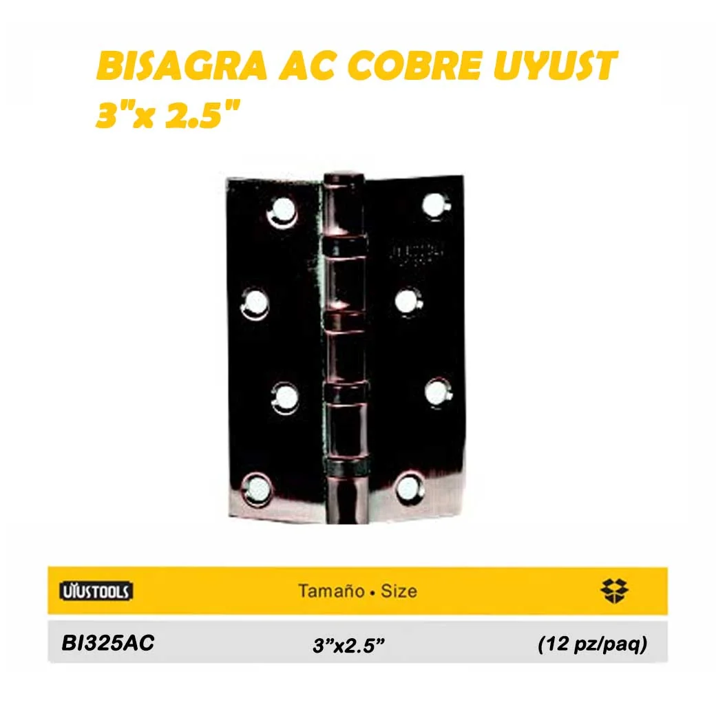 BISAGRA AC COBRE UYUST 3"x 2.5"  (Paq/2pzs) 